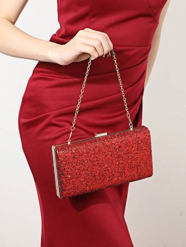 Evening Glitter Clutch ~ Red ~ Silver Cheap