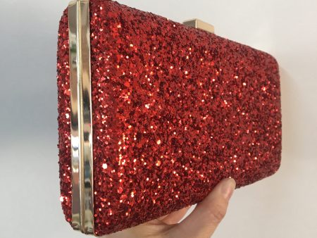 Evening Glitter Clutch ~ Red ~ Silver Cheap