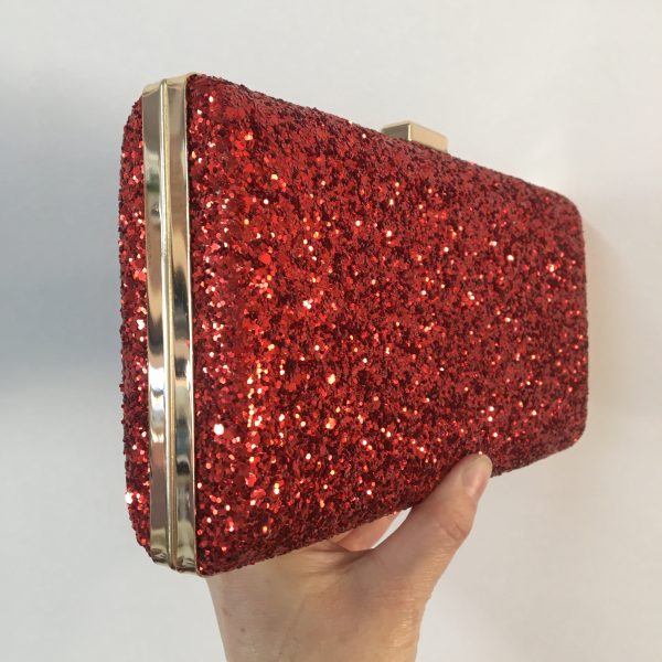 Evening Glitter Clutch ~ Red ~ Silver Cheap