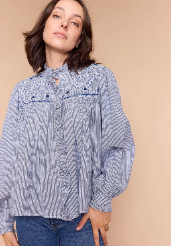 Blouse Peuplier Stripe-Bleu on Sale