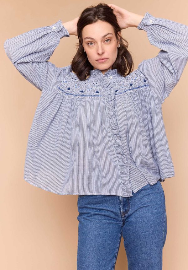 Blouse Peuplier Stripe-Bleu on Sale