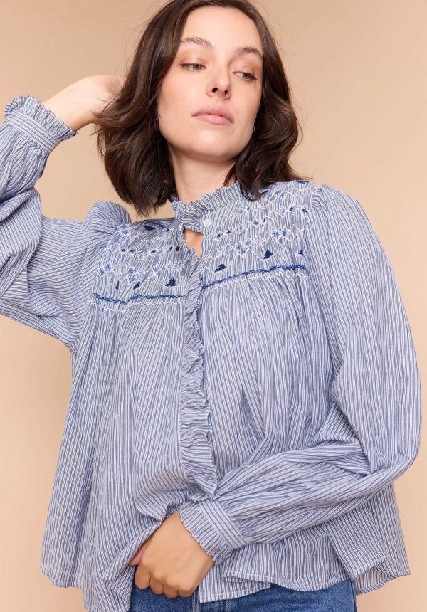 Blouse Peuplier Stripe-Bleu on Sale